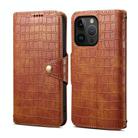 For iPhone 15 Pro Denior Crocodile Texture Oil Edge Leather Phone Case(Brown) - 1