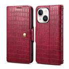 For iPhone 15 Plus Denior Crocodile Texture Oil Edge Leather Phone Case(Rose Red) - 1