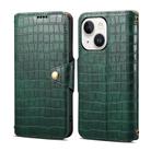 For iPhone 15 Plus Denior Crocodile Texture Oil Edge Leather Phone Case(Green) - 1