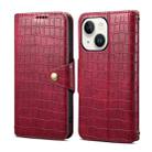 For iPhone 15 Denior Crocodile Texture Oil Edge Leather Phone Case(Rose Red) - 1