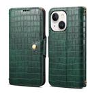 For iPhone 15 Denior Crocodile Texture Oil Edge Leather Phone Case(Green) - 1