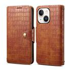 For iPhone 14 Plus Denior Crocodile Texture Oil Edge Leather Phone Case(Brown) - 1