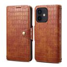 For iPhone 12 Denior Crocodile Texture Oil Edge Leather Phone Case(Brown) - 1