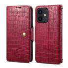 For iPhone 12 Denior Crocodile Texture Oil Edge Leather Phone Case(Rose Red) - 1