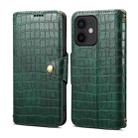 For iPhone 12 Denior Crocodile Texture Oil Edge Leather Phone Case(Green) - 1