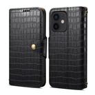 For iPhone 12 Denior Crocodile Texture Oil Edge Leather Phone Case(Black) - 1