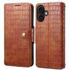 For iPhone 16 Denior Crocodile Texture Oil Edge Leather Phone Case(Brown) - 1