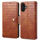 For iPhone 16 Plus Denior Crocodile Texture Oil Edge Leather Phone Case(Brown) - 1