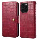 For iPhone 16 Pro Denior Crocodile Texture Oil Edge Leather Phone Case(Rose Red) - 1