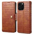 For iPhone 16 Pro Max Denior Crocodile Texture Oil Edge Leather Phone Case(Brown) - 1