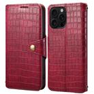 For iPhone 16 Pro Max Denior Crocodile Texture Oil Edge Leather Phone Case(Rose Red) - 1