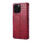 For iPhone 16 Pro Max Denior Crocodile Texture Oil Edge Leather Phone Case(Rose Red) - 3