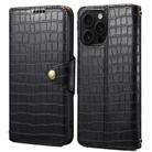 For iPhone 16 Pro Max Denior Crocodile Texture Oil Edge Leather Phone Case(Black) - 1