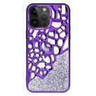 For iPhone 15 Pro Diamond Style Hollow Heat Dissipation Electroplated  TPU Phone Case(Purple) - 1