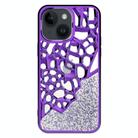 For iPhone 15 Diamond Style Hollow Heat Dissipation Electroplated  TPU Phone Case(Purple) - 1