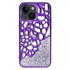 For iPhone 14 Diamond Style Hollow Heat Dissipation Electroplated  TPU Phone Case(Purple) - 1