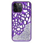 For iPhone 14 Pro Diamond Style Hollow Heat Dissipation Electroplated  TPU Phone Case(Purple) - 1