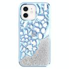 For iPhone 12 Diamond Style Hollow Heat Dissipation Electroplated  TPU Phone Case(Blue) - 1