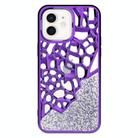 For iPhone 12 Diamond Style Hollow Heat Dissipation Electroplated  TPU Phone Case(Purple) - 1