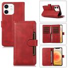For iPhone 12 mini Wristband Card Slot Leather Phone Case(Red) - 1