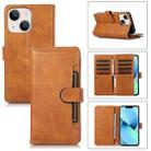 For iPhone 13 Wristband Card Slot Leather Phone Case(Brown) - 1