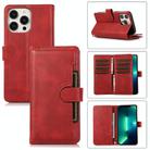 For iPhone 13 Pro Max Wristband Card Slot Leather Phone Case(Red) - 1