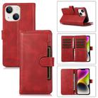 For iPhone 14 Wristband Card Slot Leather Phone Case(Red) - 1