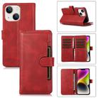 For iPhone 14 Plus Wristband Card Slot Leather Phone Case(Red) - 1