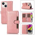 For iPhone 14 Plus Wristband Card Slot Leather Phone Case(Rose Gold) - 1