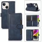 For iPhone 14 Plus Wristband Card Slot Leather Phone Case(Blue) - 1