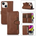 For iPhone 14 Plus Wristband Card Slot Leather Phone Case(Coffee) - 1