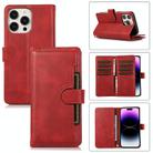 For iPhone 14 Pro Wristband Card Slot Leather Phone Case(Red) - 1