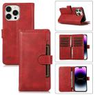 For iPhone 14 Pro Wristband Card Slot Leather Phone Case(Red) - 1