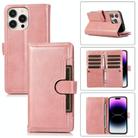 For iPhone 14 Pro Wristband Card Slot Leather Phone Case(Rose Gold) - 1