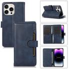 For iPhone 14 Pro Wristband Card Slot Leather Phone Case(Blue) - 1