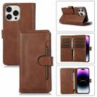 For iPhone 14 Pro Wristband Card Slot Leather Phone Case(Coffee) - 1