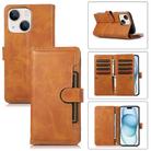 For iPhone 15 Wristband Card Slot Leather Phone Case(Brown) - 1