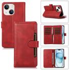 For iPhone 15 Plus Wristband Card Slot Leather Phone Case(Red) - 1