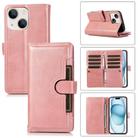 For iPhone 15 Plus Wristband Card Slot Leather Phone Case(Rose Gold) - 1