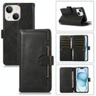 For iPhone 15 Plus Wristband Card Slot Leather Phone Case(Black) - 1