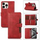 For iPhone 15 Pro Wristband Card Slot Leather Phone Case(Red) - 1