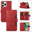 For iPhone 16 Pro Max Wristband Card Slot Leather Phone Case(Red) - 1