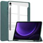 For Samsung Galaxy Tab S9 FE / S10 FE Acrylic 3-folding Smart Leather Tablet Case with Pen Slot(Dark Green) - 1