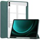 For Samsung Galaxy Tab S9 FE+ / S10+ Acrylic 3-folding Smart Leather Tablet Case with Pen Slot(Dark Green) - 1