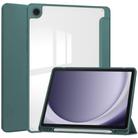 For Samsung Galaxy Tab A9+ Acrylic 3-folding Smart Leather Tablet Case with Pen Slot(Dark Green) - 1