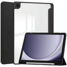 For Samsung Galaxy Tab A9+ Acrylic 3-folding Smart Leather Tablet Case with Pen Slot(Black) - 1