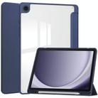 For Samsung Galaxy Tab A9+ Acrylic 3-folding Smart Leather Tablet Case with Pen Slot(Dark Blue) - 1