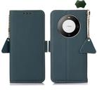 For Huawei Mate 60 Pro Side-Magnetic TJ Genuine Leather RFID Phone Case(Green) - 1