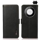 For Huawei Mate 60 KHAZNEH Side-Magnetic Litchi Genuine Leather RFID Case(Black) - 1