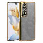 For Honor 90 Pro Electroplated Leather Texture PU + PC Phone Case(Grey) - 1